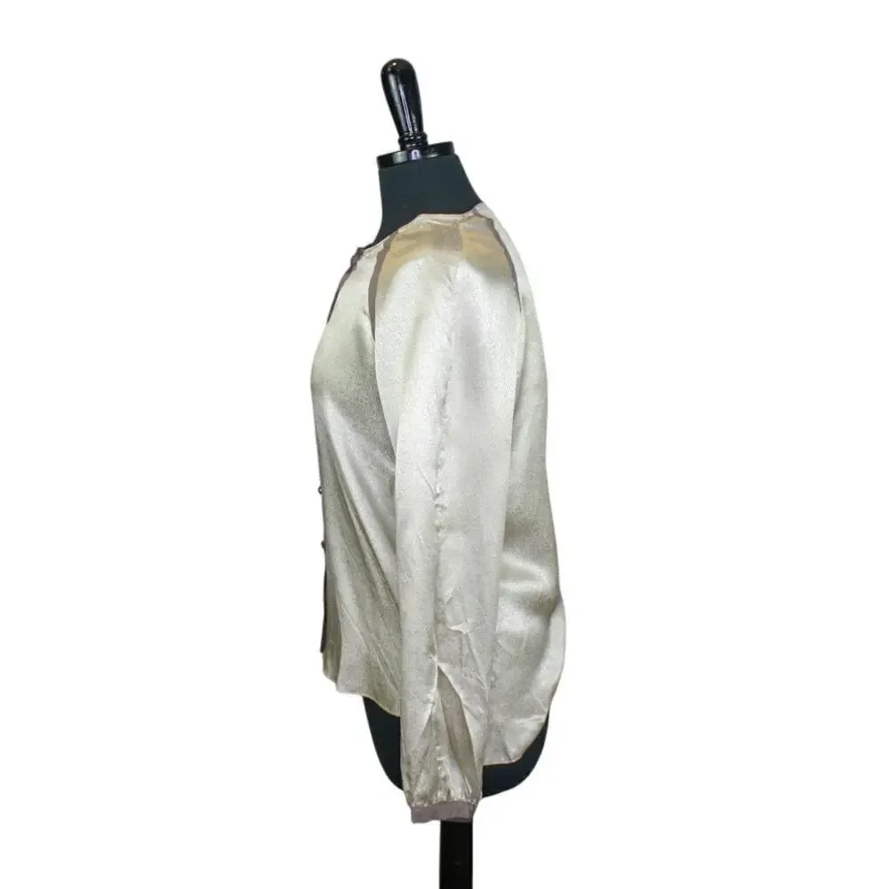 Geren Ford Silk Blouse Top Silver Purple Minimalist Peasant Lagenlook